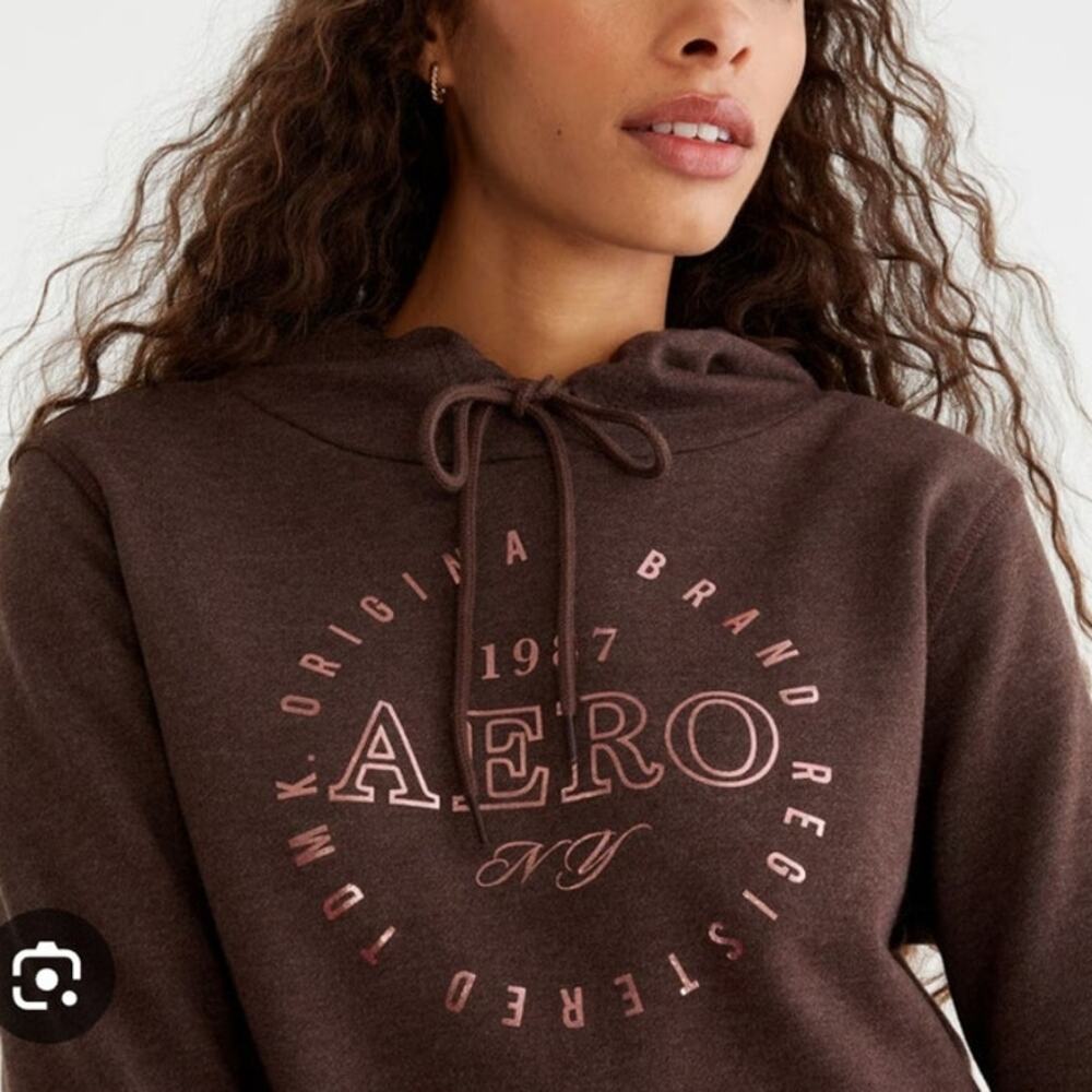 Aero Aeropostale Women's Pull Over Brown Rose Gold Hoodie Sweatshirt Large NWT